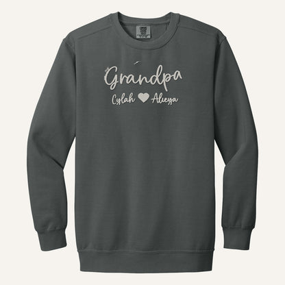 Grandpa Embroidered Hoodie with Grandkids' Names – Comfort Colors Crewneck in Pepper