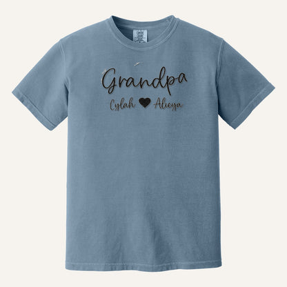 Grandpa Embroidered Hoodie with Grandkids' Names – Comfort Colors Tee in Blue Jean
