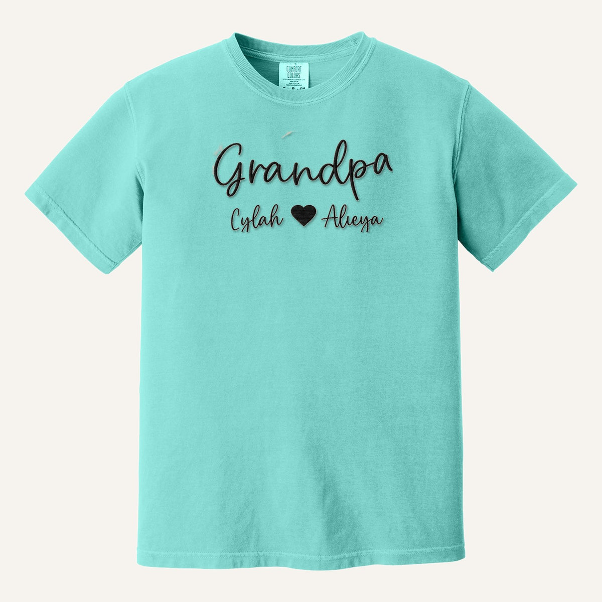 Grandpa Embroidered Hoodie with Grandkids' Names – Comfort Colors Tee in Chalky Mint