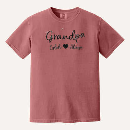 Grandpa Embroidered Hoodie with Grandkids' Names – Comfort Colors Tee in Crimson