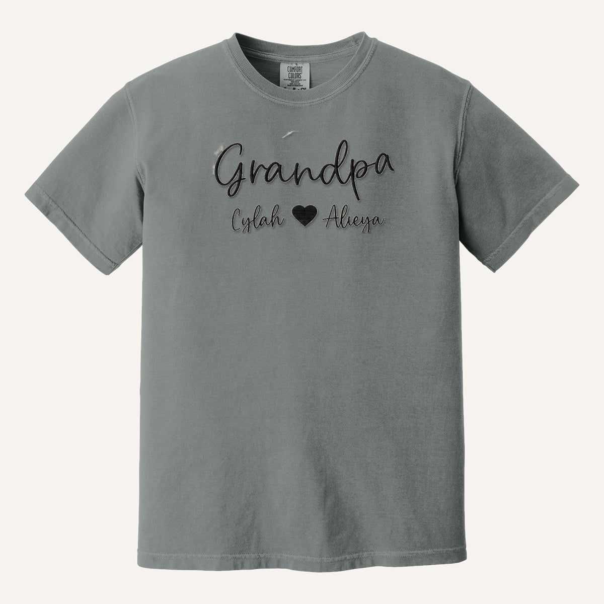 Grandpa Embroidered Hoodie with Grandkids' Names – Comfort Colors Tee in Grey