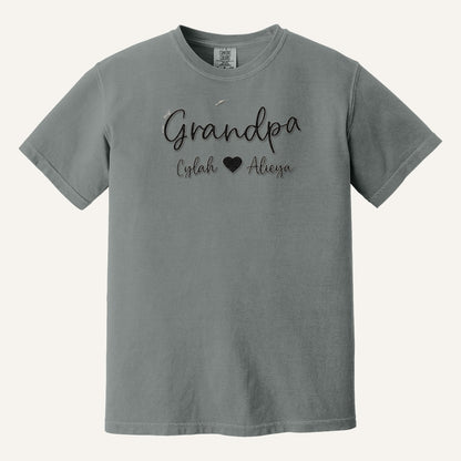Grandpa Embroidered Hoodie with Grandkids' Names – Comfort Colors Tee in Grey