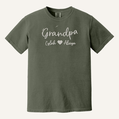 Grandpa Embroidered Hoodie with Grandkids' Names – Comfort Colors Tee in Moss