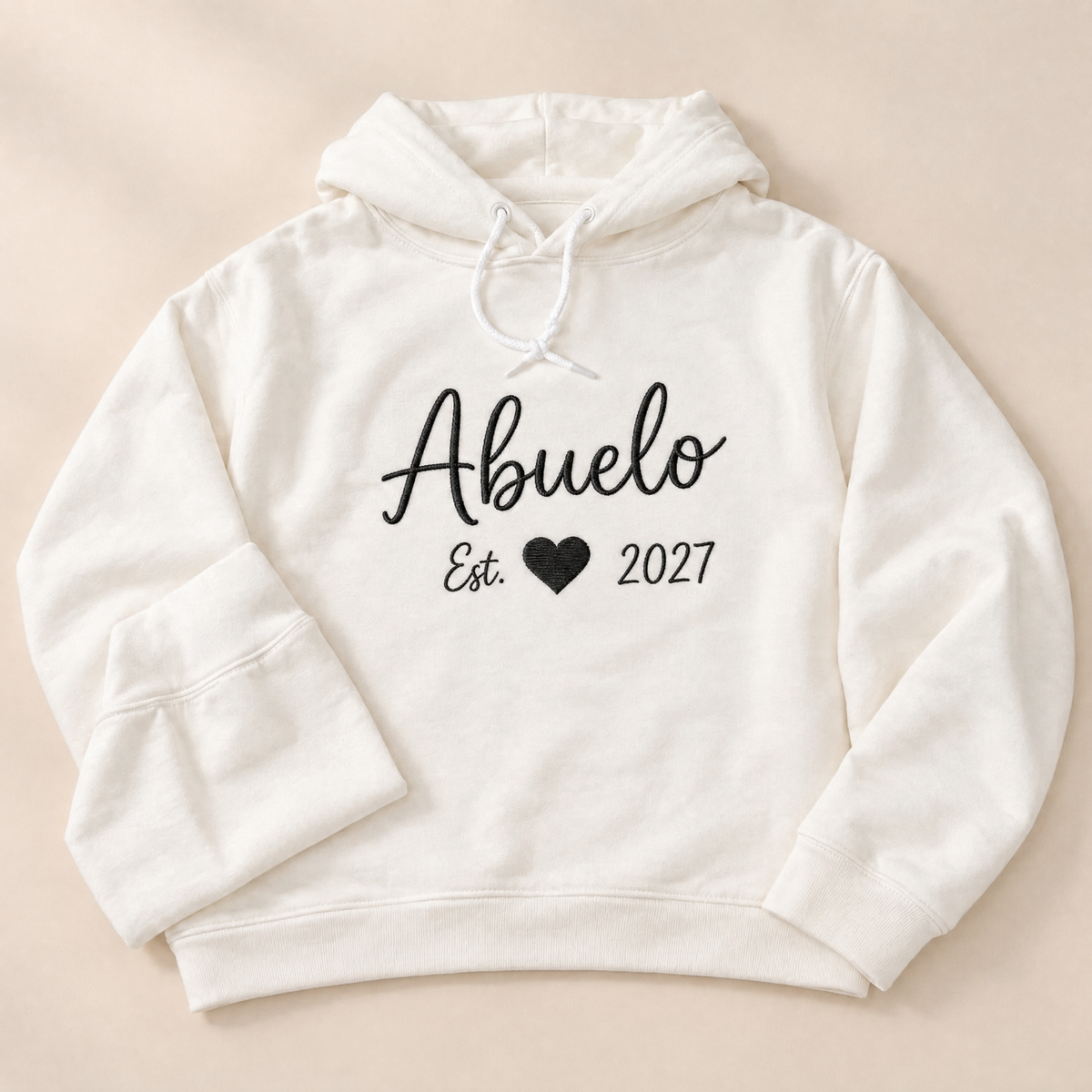 Abuelo Est. 2027 embroidered hoodie – pregnancy announcement gift for grandpa, ivory