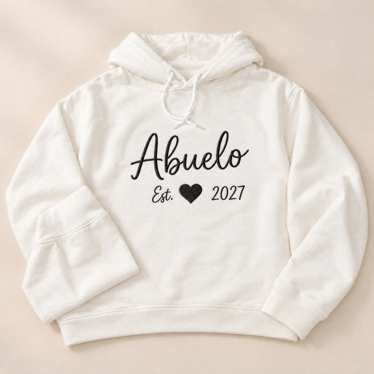 Abuelo Est. 2027 embroidered hoodie – pregnancy announcement gift for grandpa, ivory