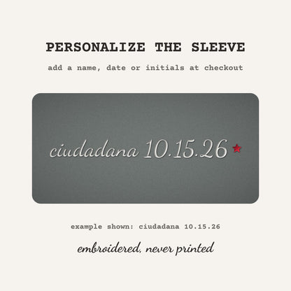 Nueva Ciudadana Embroidered Sweatshirt – free sleeve personalization example
