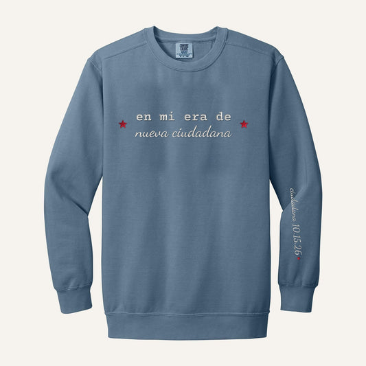 Nueva Ciudadana Embroidered Sweatshirt – Comfort Colors Crewneck in Blue Jean