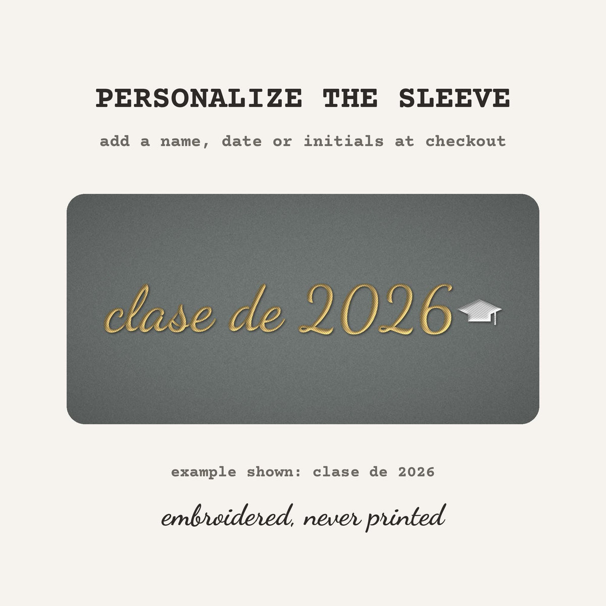Primera Generación Graduate Embroidered Sweatshirt – free sleeve personalization example
