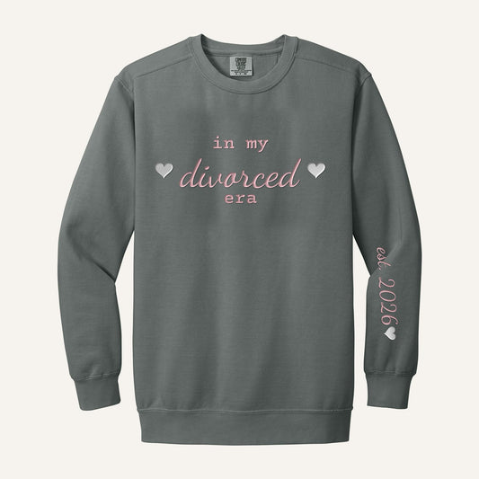 In My Divorced Era Embroidered Sweatshirt – Comfort Colors Crewneck in Grey