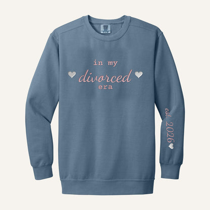 In My Divorced Era Embroidered Sweatshirt – Comfort Colors Crewneck in Blue Jean