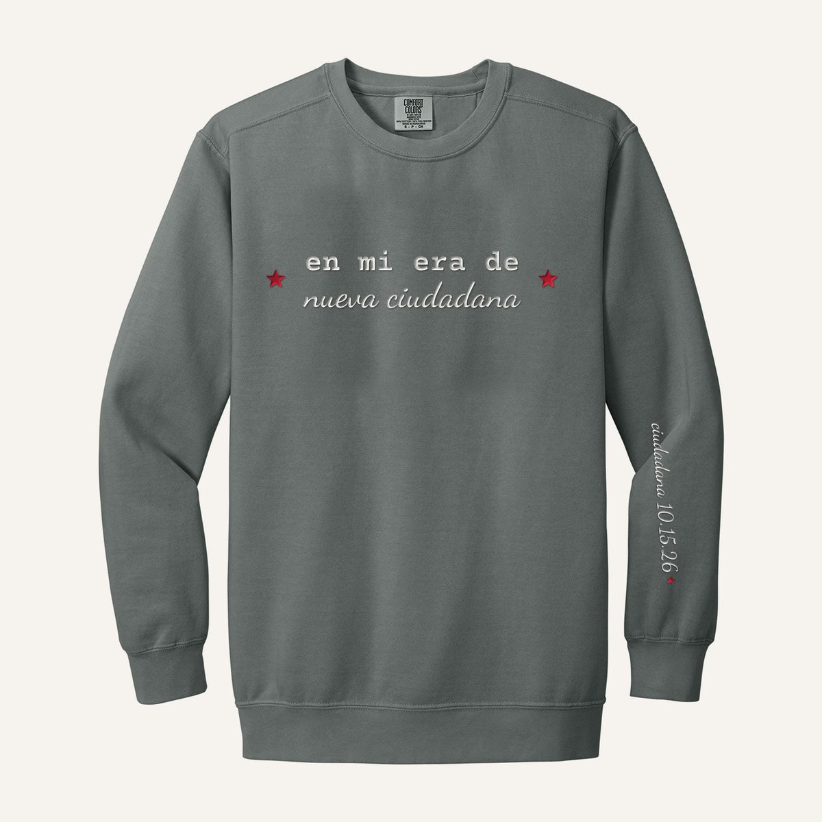 Nueva Ciudadana Embroidered Sweatshirt – Comfort Colors Crewneck in Grey