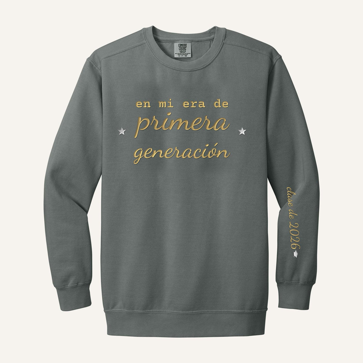 Primera Generación Graduate Embroidered Sweatshirt – Comfort Colors Crewneck in Grey