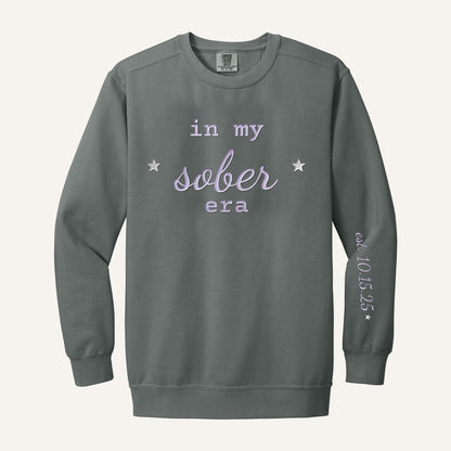 In My Sober Era Embroidered Sweatshirt – Comfort Colors Crewneck in Grey