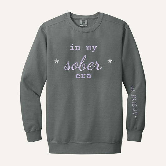 In My Sober Era Embroidered Sweatshirt – Comfort Colors Crewneck in Grey