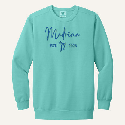 Madrina / Padrino Embroidered Sweatshirt – Est. Year with Bow – Comfort Colors Crewneck in Chalky Mint