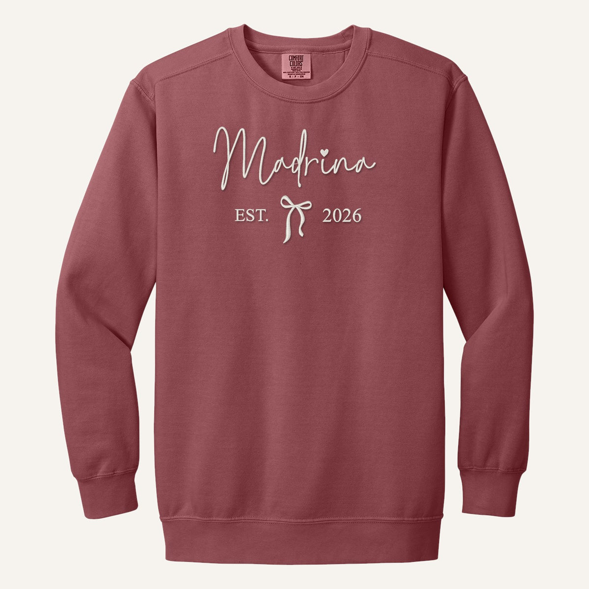 Madrina / Padrino Embroidered Sweatshirt – Est. Year with Bow – Comfort Colors Crewneck in Crimson