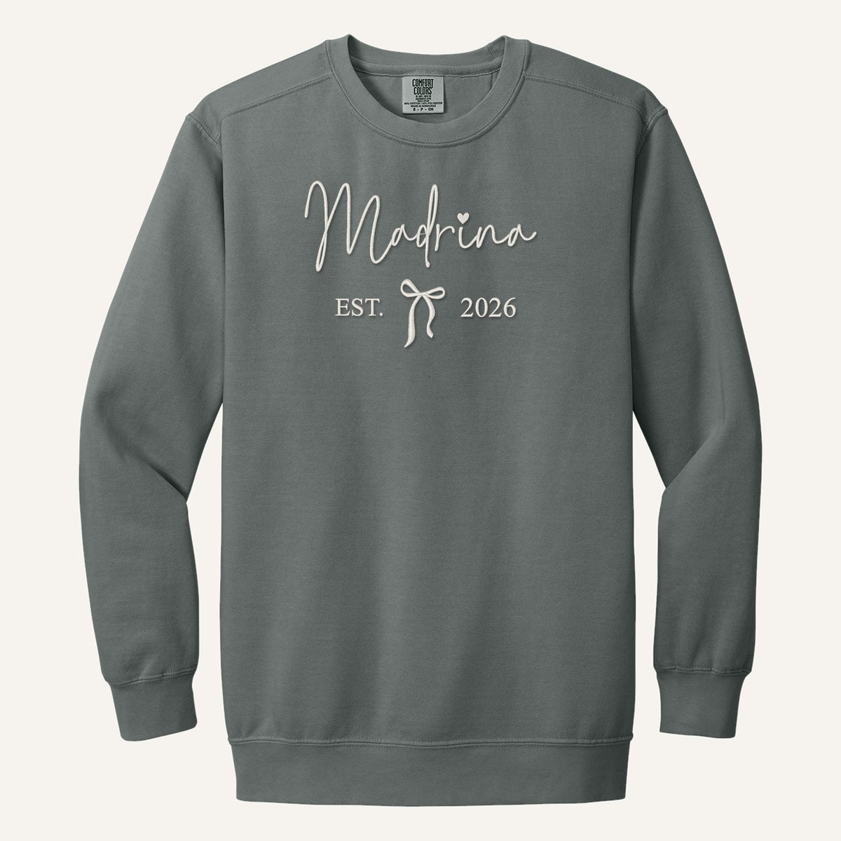 Madrina / Padrino Embroidered Sweatshirt – Est. Year with Bow – Comfort Colors Crewneck in Grey