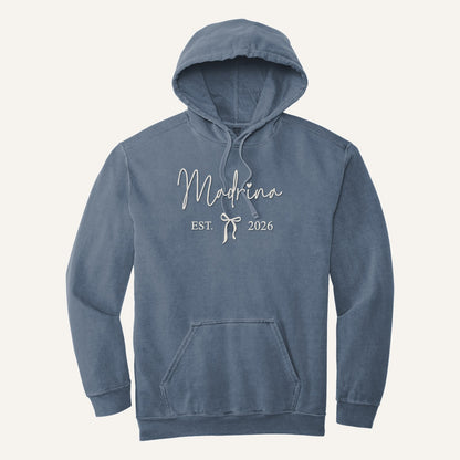 Madrina / Padrino Embroidered Sweatshirt – Est. Year with Bow – Comfort Colors Hoodie in Blue Jean
