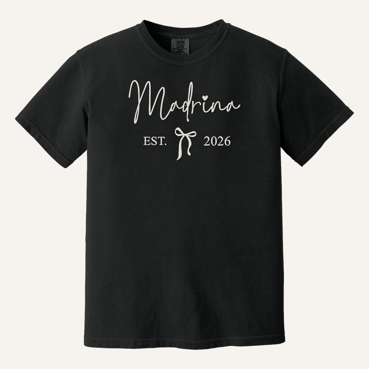 Madrina / Padrino Embroidered Sweatshirt – Est. Year with Bow – Comfort Colors Tee in Black