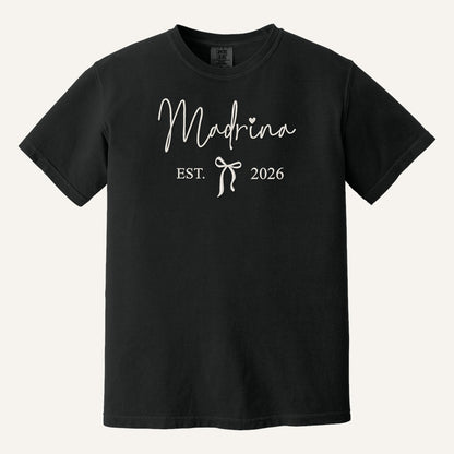 Madrina / Padrino Embroidered Sweatshirt – Est. Year with Bow – Comfort Colors Tee in Black