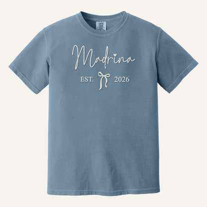 Madrina / Padrino Embroidered Sweatshirt – Est. Year with Bow – Comfort Colors Tee in Blue Jean