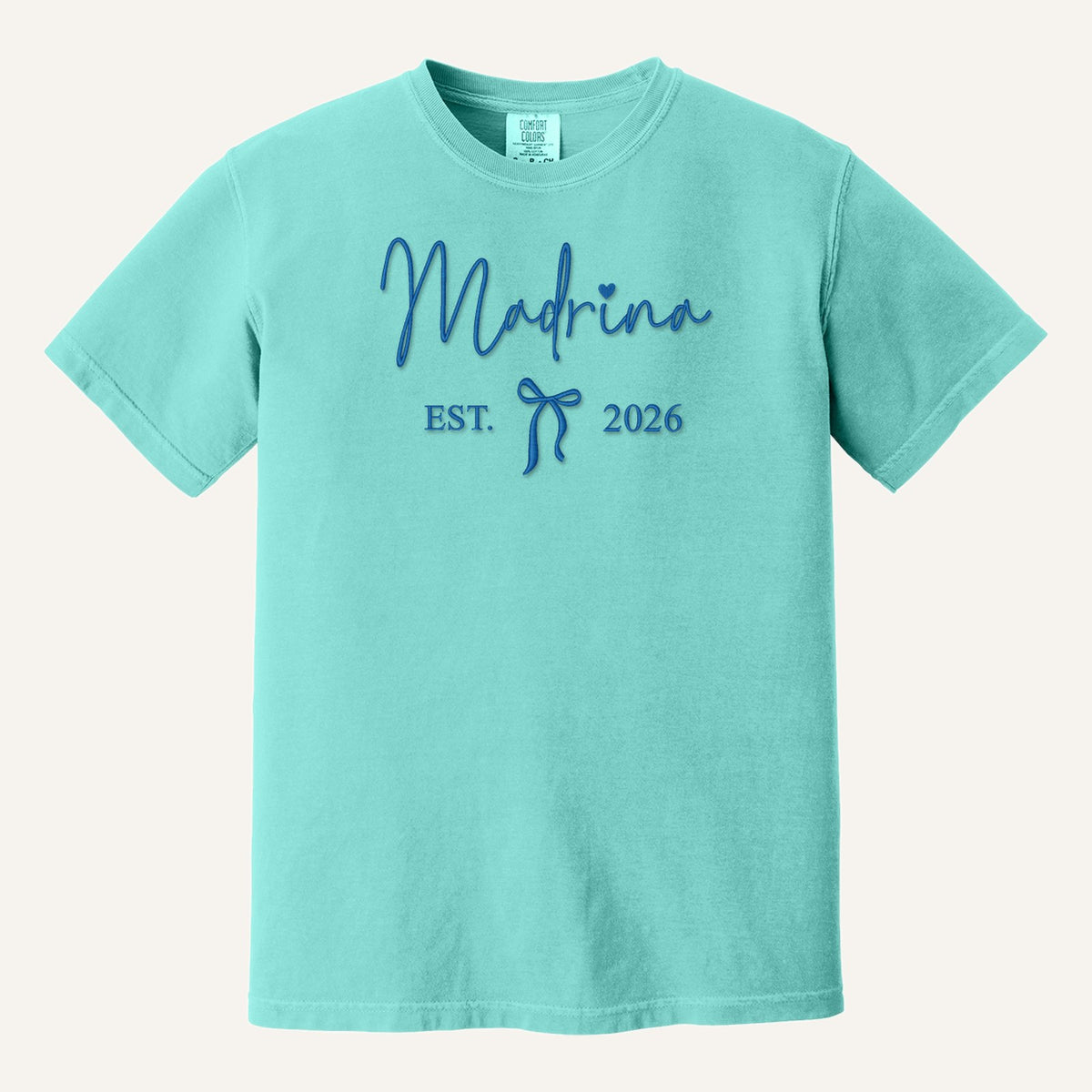 Madrina / Padrino Embroidered Sweatshirt – Est. Year with Bow – Comfort Colors Tee in Chalky Mint