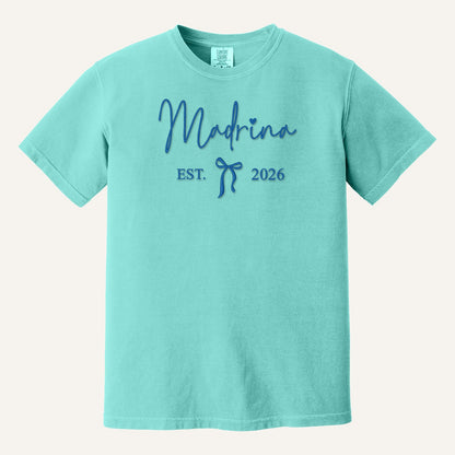 Madrina / Padrino Embroidered Sweatshirt – Est. Year with Bow – Comfort Colors Tee in Chalky Mint