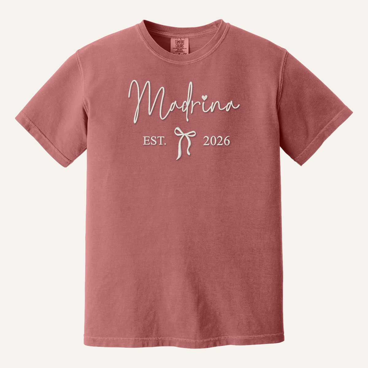Madrina / Padrino Embroidered Sweatshirt – Est. Year with Bow – Comfort Colors Tee in Crimson