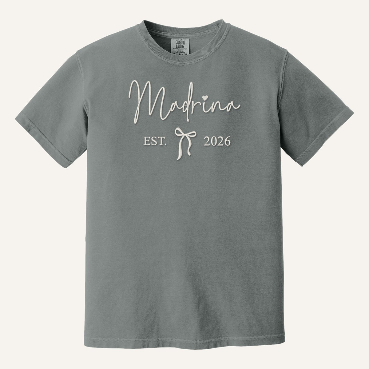 Madrina / Padrino Embroidered Sweatshirt – Est. Year with Bow – Comfort Colors Tee in Grey
