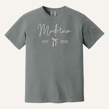 Madrina / Padrino Embroidered Sweatshirt – Est. Year with Bow – Comfort Colors Tee in Grey