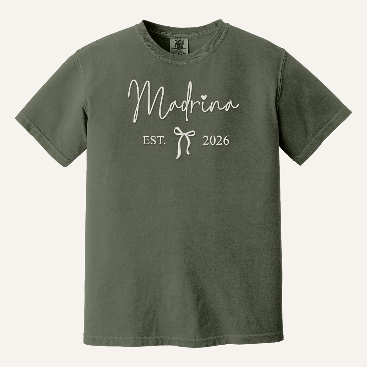 Madrina / Padrino Embroidered Sweatshirt – Est. Year with Bow – Comfort Colors Tee in Moss