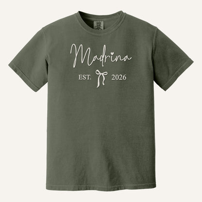 Madrina / Padrino Embroidered Sweatshirt – Est. Year with Bow – Comfort Colors Tee in Moss