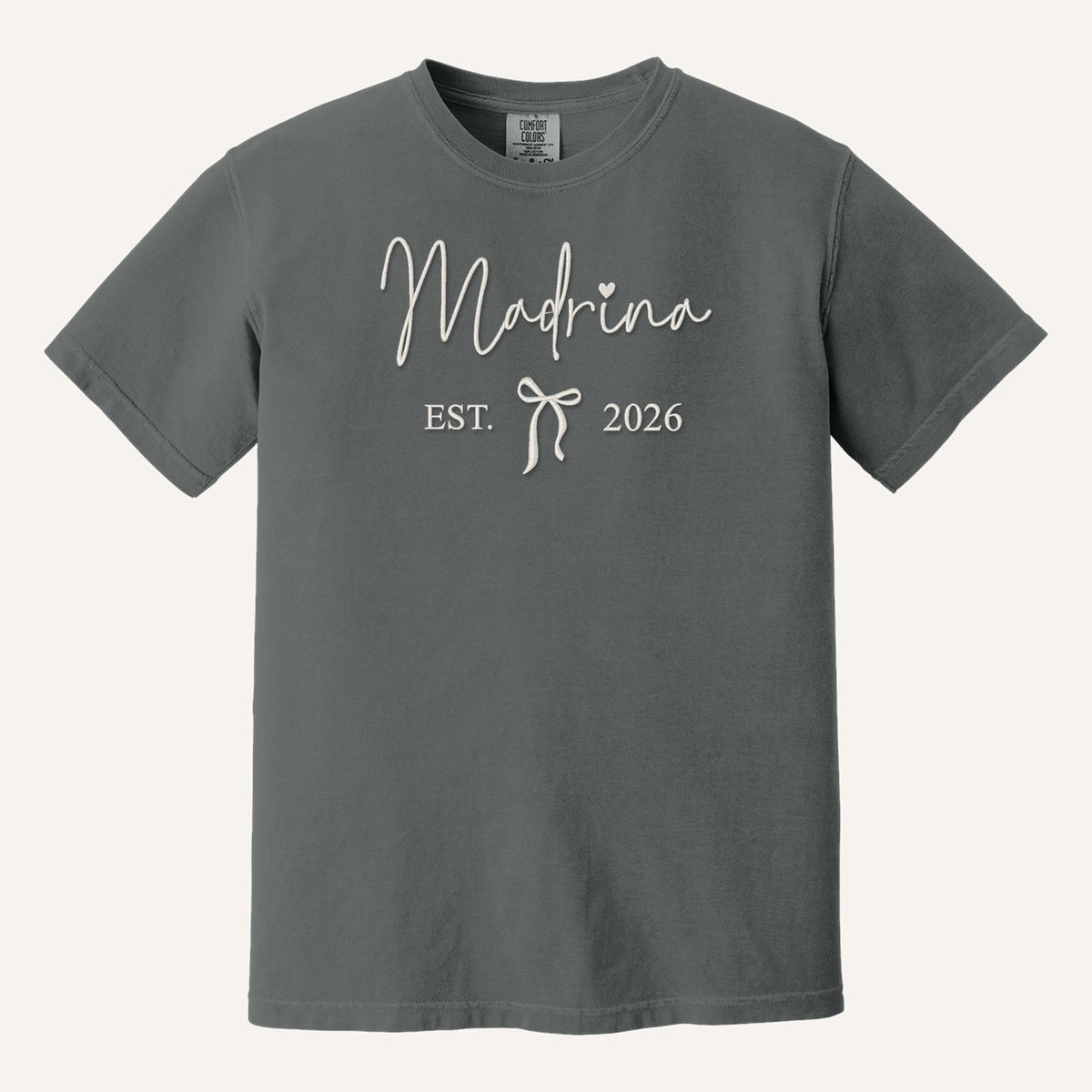 Madrina / Padrino Embroidered Sweatshirt – Est. Year with Bow – Comfort Colors Tee in Pepper