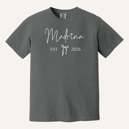 Madrina / Padrino Embroidered Sweatshirt – Est. Year with Bow – Comfort Colors Tee in Pepper