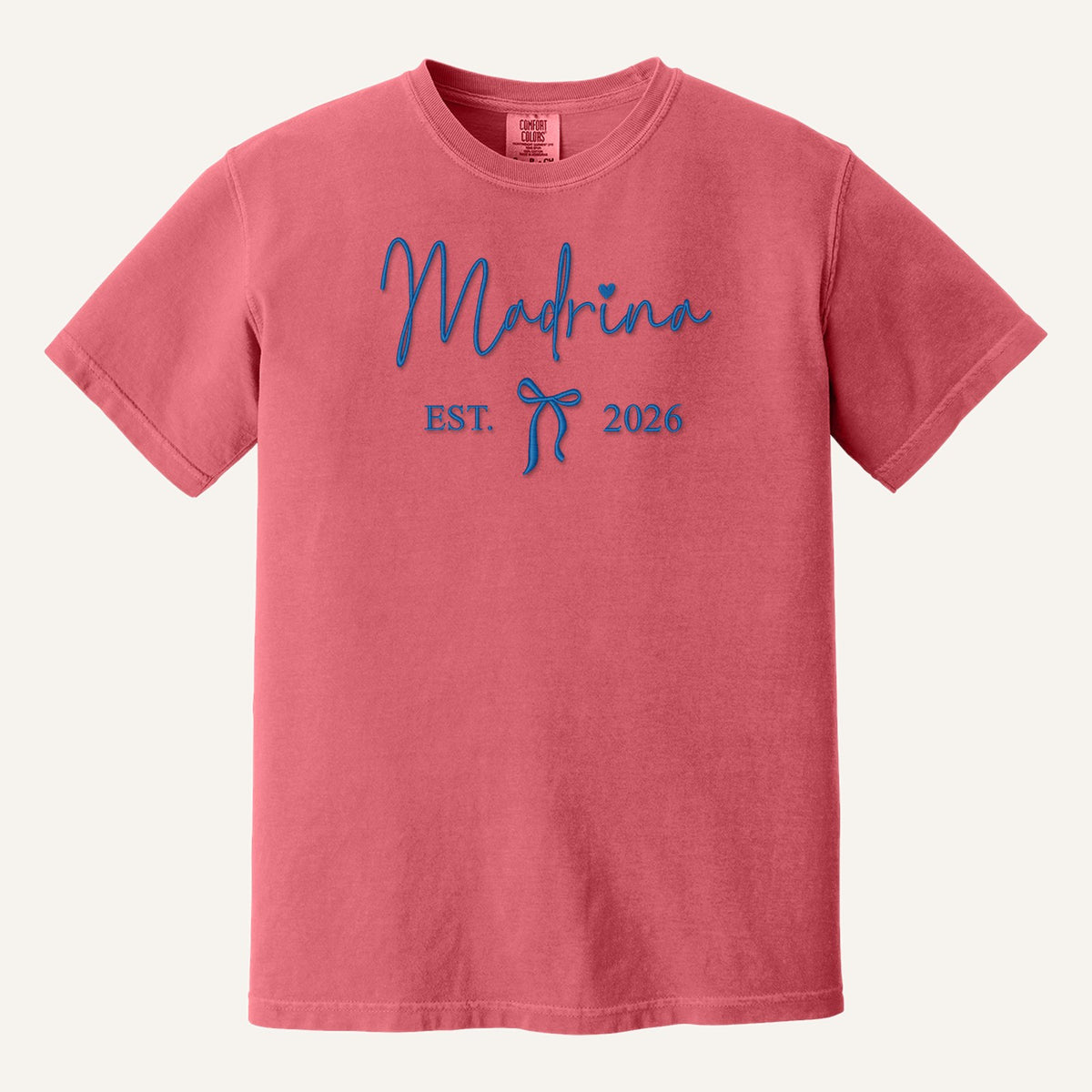 Madrina / Padrino Embroidered Sweatshirt – Est. Year with Bow – Comfort Colors Tee in Watermelon