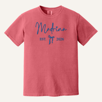 Madrina / Padrino Embroidered Sweatshirt – Est. Year with Bow – Comfort Colors Tee in Watermelon
