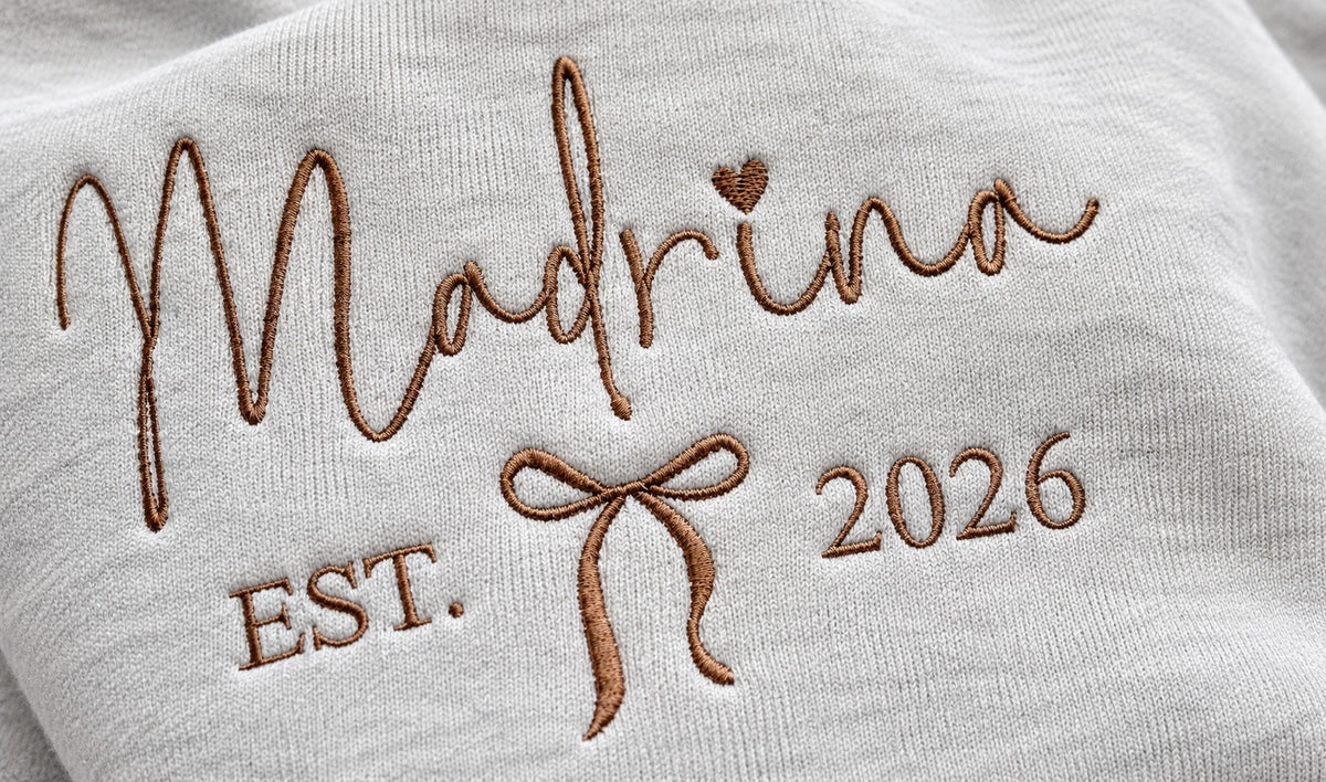 Madrina / Padrino Embroidered Sweatshirt – Est. Year with Bow – close-up detail