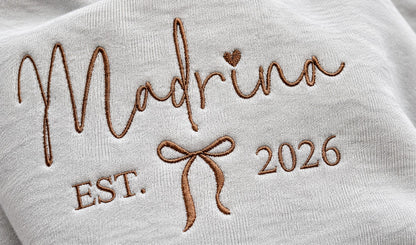 Madrina / Padrino Embroidered Sweatshirt – Est. Year with Bow – close-up detail