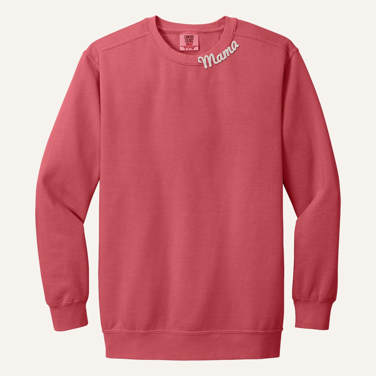 Mama Neckline Embroidered Sweatshirt with Kids' Names on Sleeve – Comfort Colors Crewneck in Watermelon