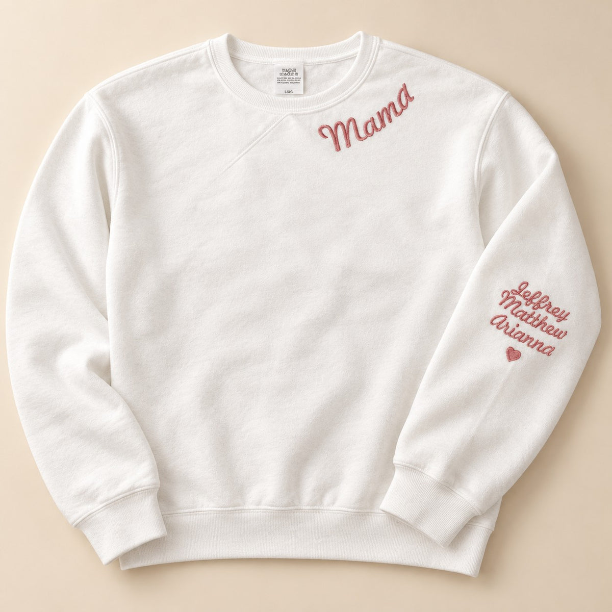 Mama Neckline Embroidered Sweatshirt with Kids' Names on Sleeve