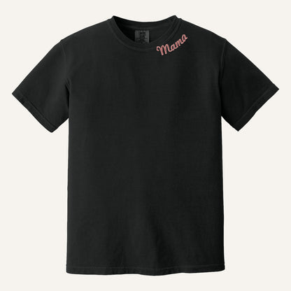 Mama Neckline Embroidered Sweatshirt with Kids' Names on Sleeve – Comfort Colors Tee in Black