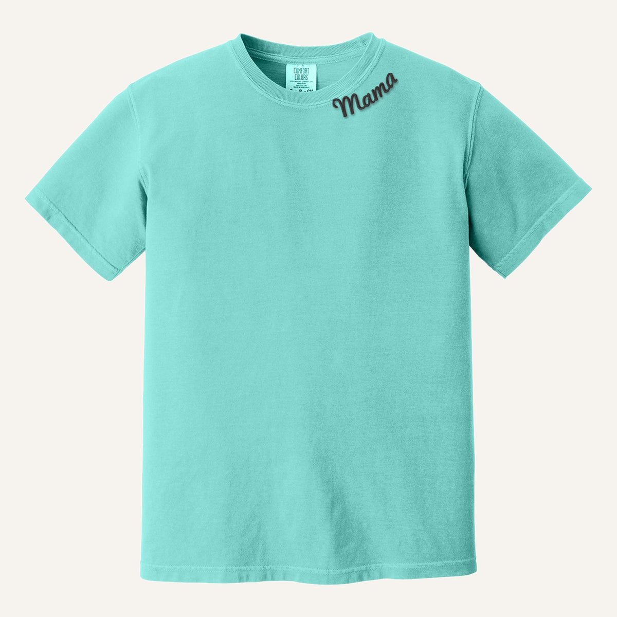 Mama Neckline Embroidered Sweatshirt with Kids' Names on Sleeve – Comfort Colors Tee in Chalky Mint