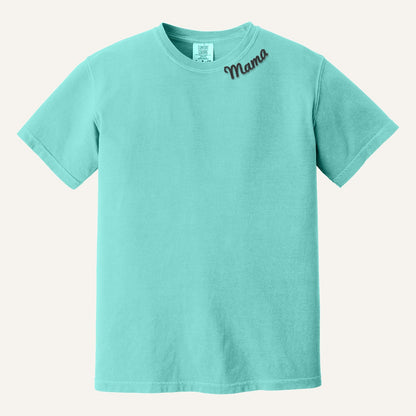 Mama Neckline Embroidered Sweatshirt with Kids' Names on Sleeve – Comfort Colors Tee in Chalky Mint