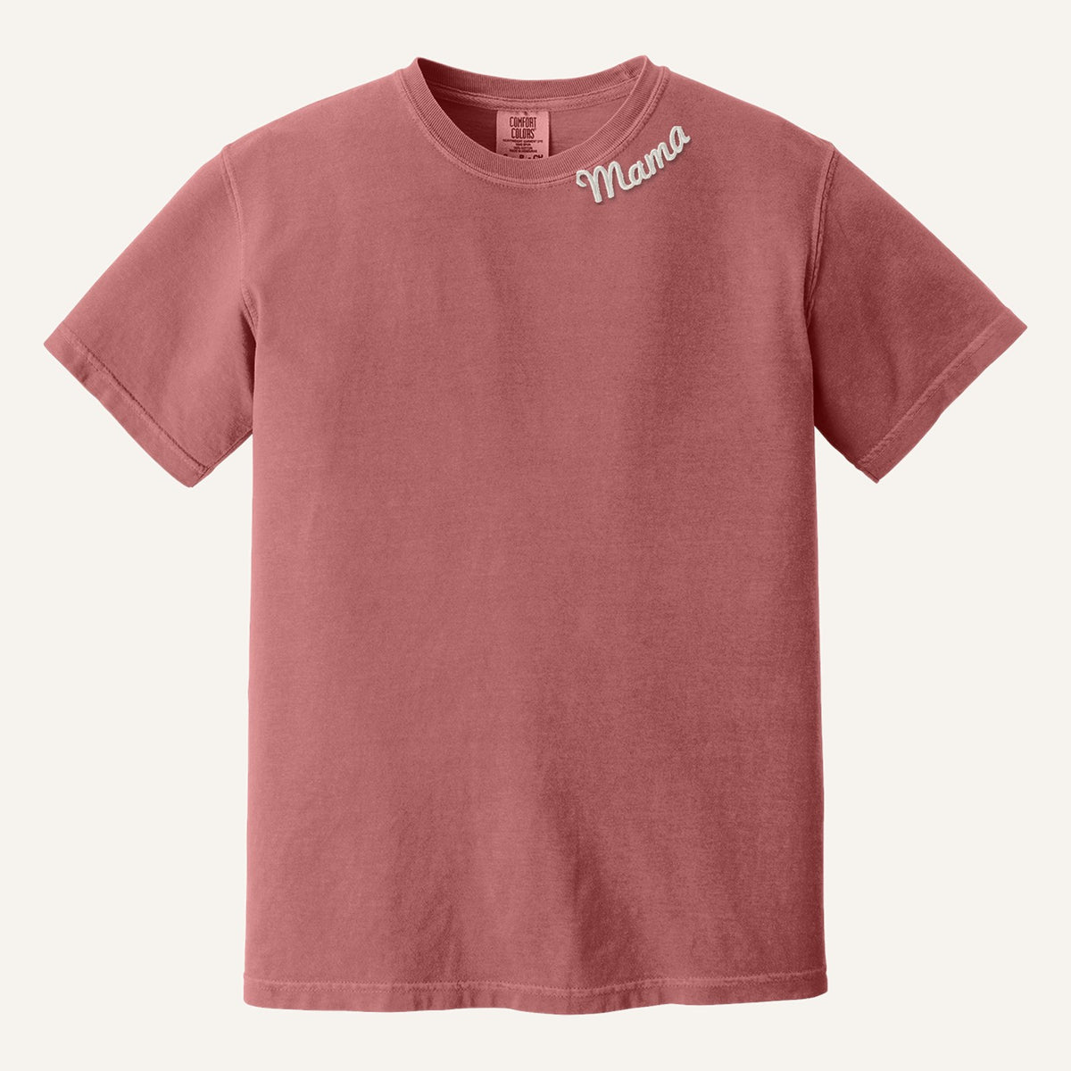 Mama Neckline Embroidered Sweatshirt with Kids' Names on Sleeve – Comfort Colors Tee in Crimson