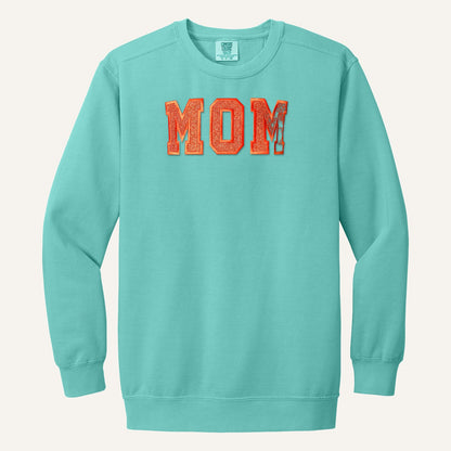 MOM Varsity Glitter Letter Tee – Comfort Colors Crewneck in Chalky Mint