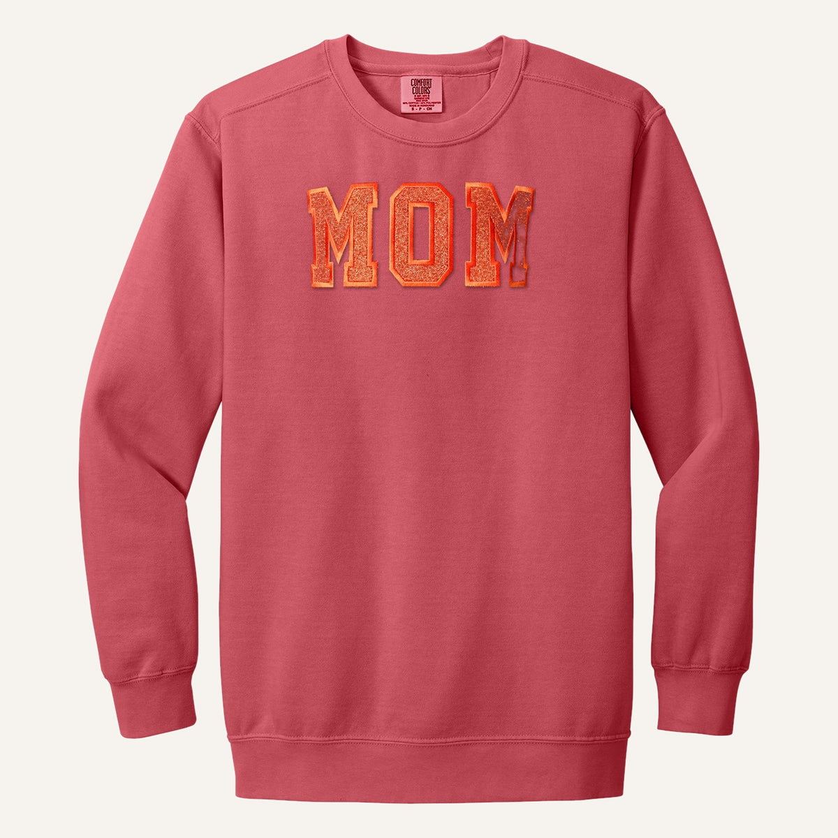 MOM Varsity Glitter Letter Tee – Comfort Colors Crewneck in Watermelon