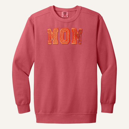 MOM Varsity Glitter Letter Tee – Comfort Colors Crewneck in Watermelon