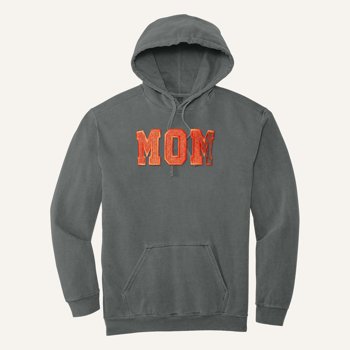 MOM Varsity Glitter Letter Tee – Comfort Colors Hoodie in Grey