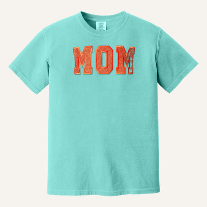 MOM Varsity Glitter Letter Tee – Comfort Colors Tee in Chalky Mint
