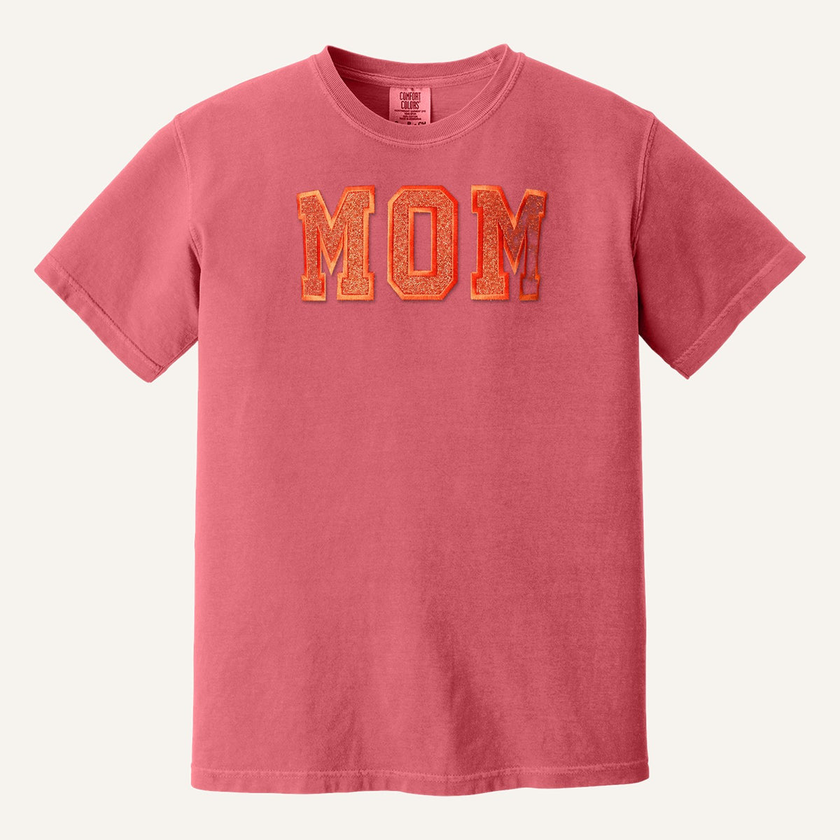 MOM Varsity Glitter Letter Tee – Comfort Colors Tee in Watermelon